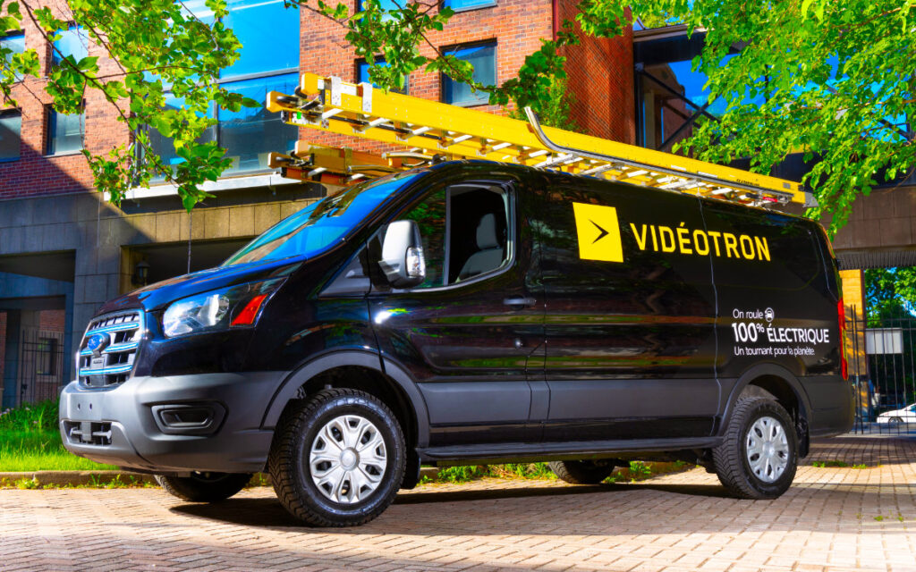 Image shows a Videotron-brand electric van