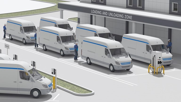 3D illustration of a depot charging plan