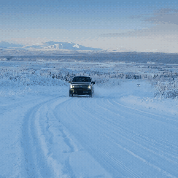 A ford F-150 drives toward the reader in this animated GIF.